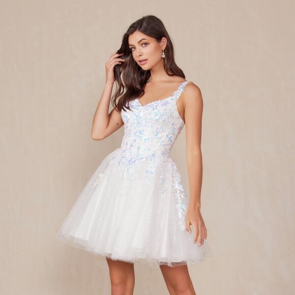 NEW FORMAL SLEEVELESS A-LINE SEQUIN EMBELLISHED DRESS W/ LACE UP BACK NX H846W